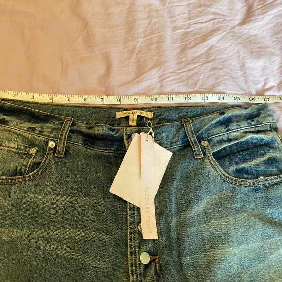Avec Les Filles size 31 Vintage Blue Button Fly  Distressed Denim Jeans - Picture 7 of 10